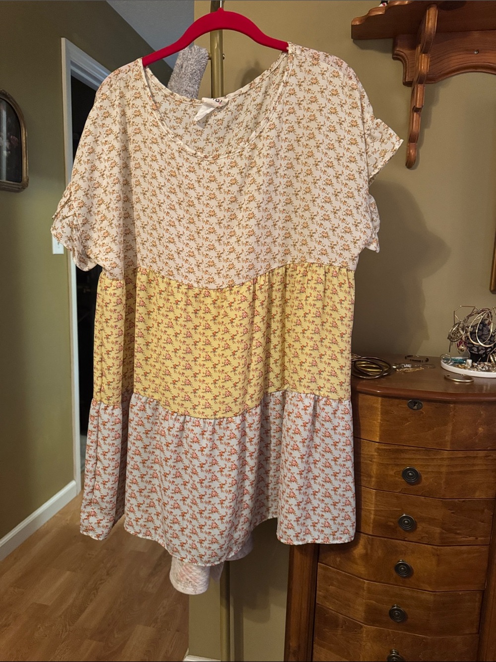 BiBi Multi-Tier Floral Tunic in Cream and Yellow